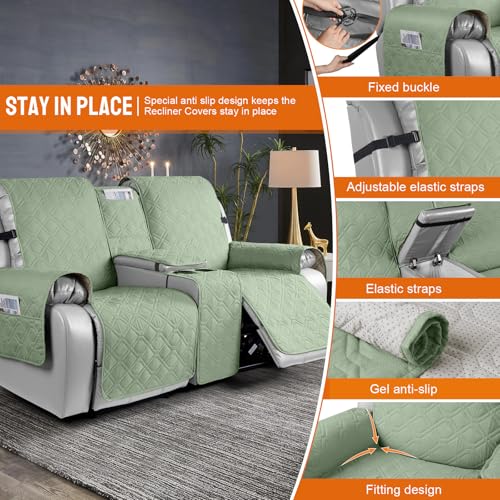Image of VANSOFY Loveseat Recliner Cover with Console 100% Waterproof Sofa Slipcovers Non-Slip Reclining Couch Cover Split Sofa Covers Furniture Protector for Pets, Dogs(Light Green)