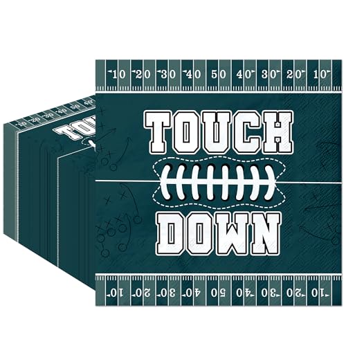 FodeMoraka Football Birthday Party Decorations - 50 Pcs 2-Ply Green Eagle Disposable Paper Cocktail Beverage Dinner Napkins Decor Set Sports Table Napkin Supplies for Boys Men Fans Gameday Tailgate