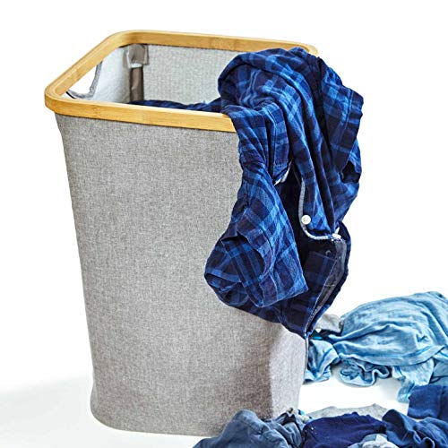 Blumfeldt Cesto della biancheria, squadrato, bambu, lino-cotone, facile da montare - 5
