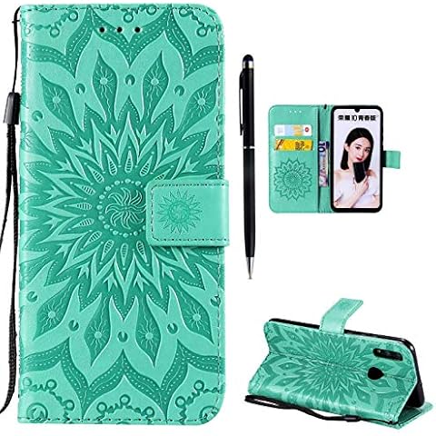 Hancda Case for Huawei Honor 10 Lite [Not for Honor 10] / P Smart 2019, Leather Case Wallet Cover with Card Holder Slot Magnetic Flip Shell Book Style Stand Function Cover,Flower Green Cover