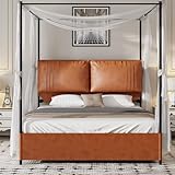 I0I&I0I Cama con dosel con cabecero de piel, diseño elegante para dormitorio (140 x