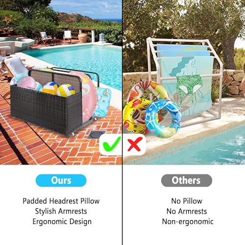 CuisinAid Outdoor Storage Solution with Convenient Mobility: Double Layer Poolside Float Storage Basket, PE Rattan Pool Caddy with Rolling Wheels for Floaties, Beach-Sturdy, Black-brown