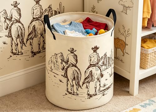 Image of ESSME Kids Laundry Basket,Cow boy Hamper Collapsible Canvas Waterproof Storage Bin for Boys, Cute Hamper,Gift Baskets(Cow boy)