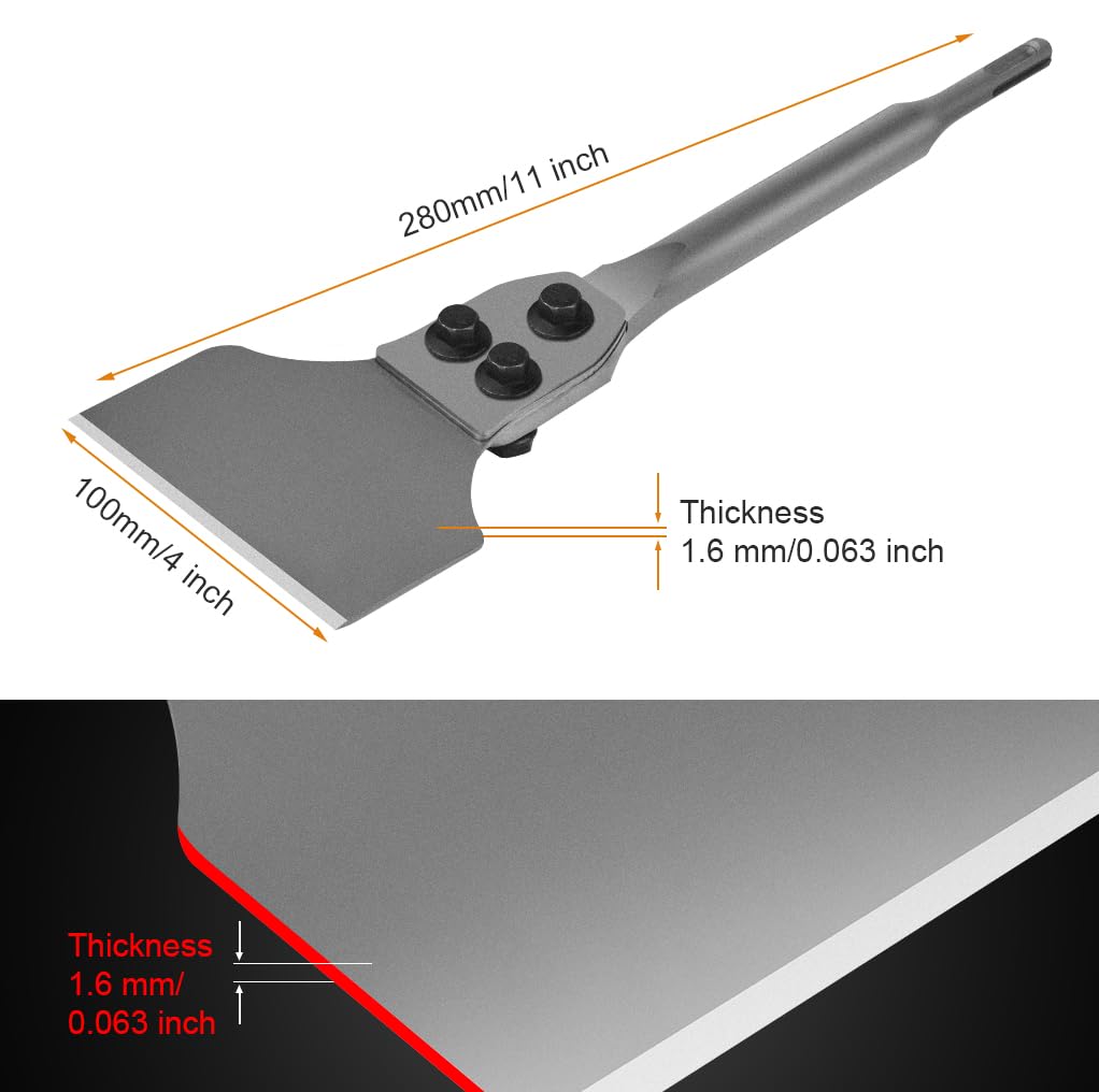 Flintronic Burin à Spatule SDS Plus, Burin SDS Plus Carrelage 280 x 100mm, Burin à Carrelage Burin Plat pour Rainurer les Carreaux, Enlever l'adhésif pour Carrelage et Sol, Burin Perforatetur SDS-Plus