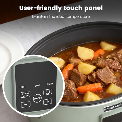 Image of HOMECOOKIN Slow Cooker, Extra Large 10 Quart Programmable Slow Cookers with Timer, Dishwasher Safe Glass Lid & Crock, Kitchen Appliance for Families and Gatherings, Olive