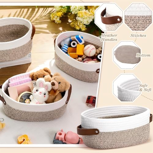Image of Colingmill 3 Pack Easter Small Woven Basket for Gifts with Handles Clear Bags and Ribbons Empty Storage Basket Decorative Chest Box for Easter Wedding Present(White and Khaki,12 inchx 8 inchx 5 inch)