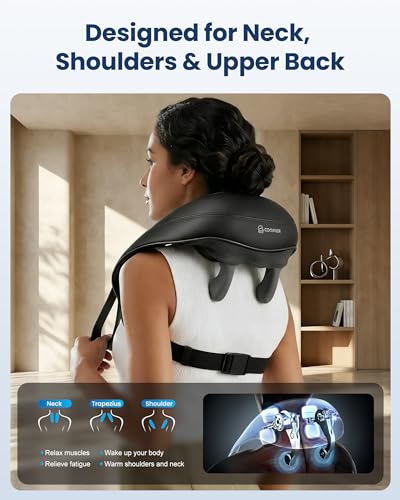 COMFIER Kabelloses Nackenmassagegerät mit Wärme, 4D Kneten Nacken und Schulter Massagegerät, Shiatsu Nacken Rückenmassagegerät Kissen, 2 Heizstufen, Geschenke für Mama Papa 6