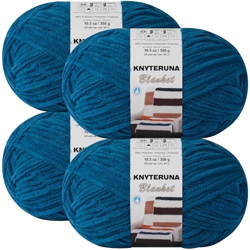 Image of #6 Super Bulky Blanket Yarn for Crocheting - 4 Skeins(Each 10.5oz /300g, 220yds /201m), Chunky Chenille Thick Plush Big Soft Yarn for Crocheting Knitting Blankets, Indigo