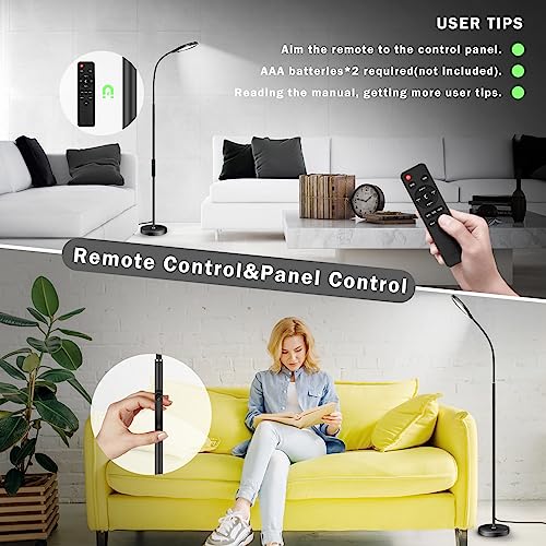 Arslly Led Floor Lamp, Flexible Gooseneck Floor Standing Reading Light Dimmable With Remote, Bright Adjustable Height Lighting For Living Room Bedroom Office Dorm Study, 3000K-6000K, Modern Black #TOP3