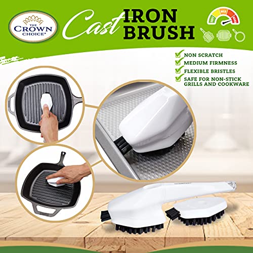 Cast Iron Brush Scrubber & Free Replacement Scrub Brush Head – Non-Scratch Cast Iron Scrub Brush – Scrubber Brush to Cleans Pre-Seasoned Pan, Dutch Ovens, Waffle Iron Pans, Griddle, Skillet, Wok Brush