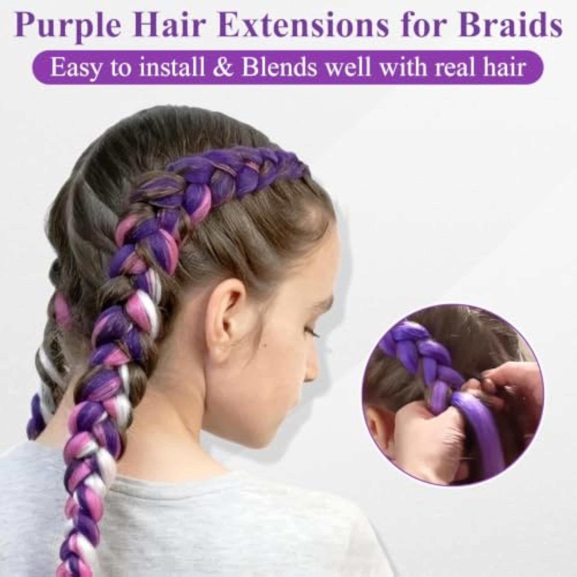 2PCS Pre Stretched 22 Inch Purple Braids Ponytail Extensions
