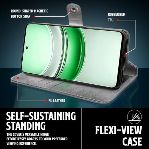 Image of WOW IMAGINE Shock Proof Flip Cover Back Case for Realme C75 | Realme C73 | Narzo 80 lite 5G | P3 Lite 5G (Magnetic Button Flip Case | Wallet Pockets & Stand | Leather Finish | Aquamarine)