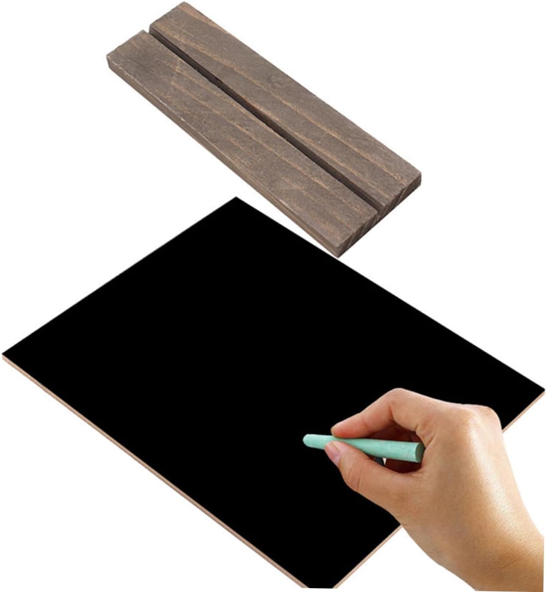 Mini Tabletop Chalkboard Signs with Stand, Rustic Wood Base, Double Sided | Liquid Chalk Marker Writable, Removable Board, Wipeable Surface, Restaurant Drink Specials Display
