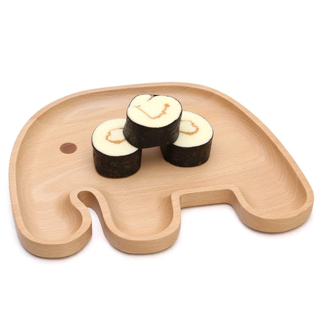 Piatto da frutta in legno per bambini, con elefante, insalatiera multifunzionale per snack e dolci, 24,8 x 12,8 x 2 cm