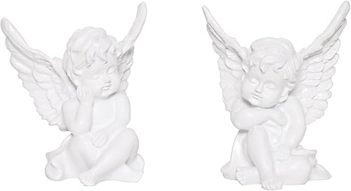 SAINWORDS Estatuas y figuras de ángel que piensa en el bebé, lindas alas conmemorativas, escultura de querubines, decoración del hogar para sala de