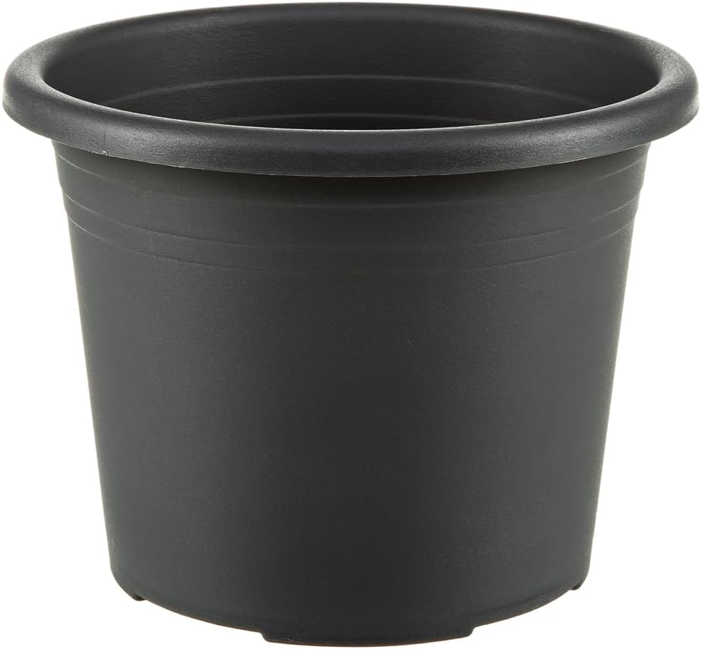 Dehner Round Plastic Flower Pot Cylindro, Charcoal