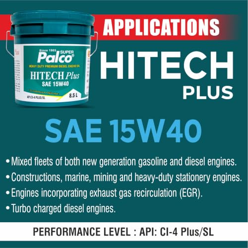 Image of PALCO Hitech Plus 15W40 Diesel Engine Oil 8.5 Litre for Heavy Duty Cars, Commercial Vehicles & Turbocharged Diesel Engines, EGR Compatible