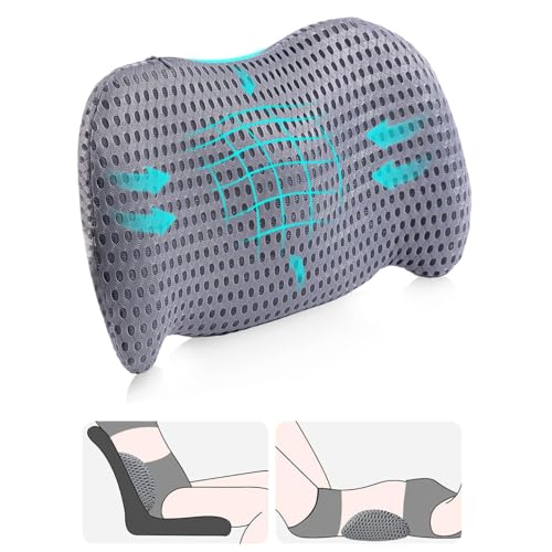 YUGEVRA Lumbar Support Cushion for Car Seat, Office Chair & Sofa – Memory Foam Lower Back Pillow for Pain Relief, Ergonomic Backrest with Breathable 4D Mesh Cover, Removable & Machine Washable