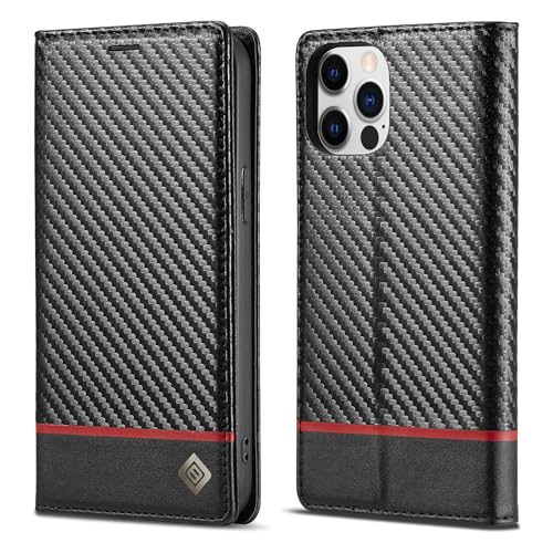 Coque iPhone 12 étui portefeuille en carbone avec porte-cartes