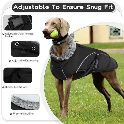 Wasserdichter Hundejacke, Warme Mantel Winter Hunde Jacke Winddichte Hundekleidung Weste Schneeanzug Hund Bekleidung Winter(Schwarz, L)