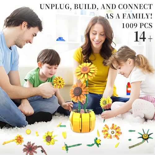 Image of Flowers Building Sets for Adults, Van Gogh Prints Art Botanical Collection for Woman Girls 14+, Sunflowers Pot Bouquet Plants Kits Compatible with Lego Flowers, Home Decor /Christmas /Valentine, 11002