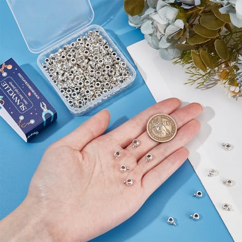SUNNYCLUE 1 Box 200Pcs Silver Bail Tube Beads Links Bail Bead Antique Silver Alloy Metal Tibetan Style Connector Mini Charm Hanger Column Spacer Beads for jewellery Making Diy Craft Bracelet Necklace - Image 3