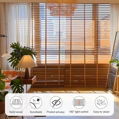 2" Slats Wood Blinds for Indoor Windows, Custom Wood Window Blinds, Wooden Venetian Horizontal Blinds & Shades for Indoor Windows, Office, Living Room, Bedroom
