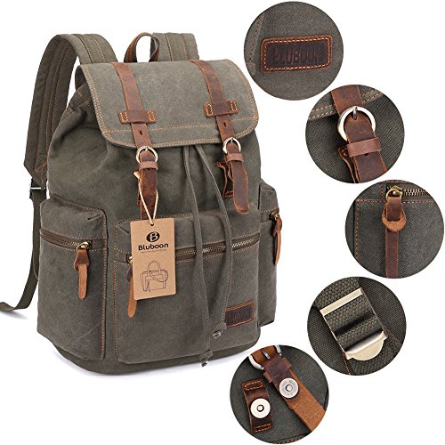 Bluboon Canvas Vintage Backpack Leather Casual Bookbag Men Rucksack thumb #2