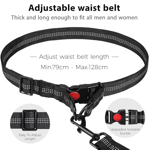 Blanlody Joggingleine Hunde, Bauchgurt Hundeleine Verstellbarer Hüftgurt Hunde Joggingleine mit Reflektierenden Nähten Jogging Leine Hundeleine mit Dual Griffe, Laufgurt für Große Hund Bis 50Kg