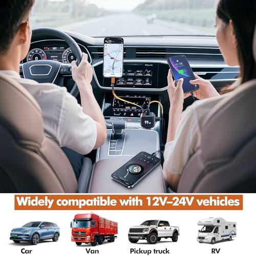 Cargador de coche 99W retráctil de carga rápida triple para mechero de 12V y 24V 6