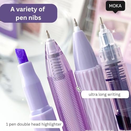 Image of PAXCOO Pastel Purple Gel Pen Set 7 PCS, Aesthetic Writing Kit with Gel Pen, Smooth Writing Black Ink Pens,Cute Kawaii Smooth Writing Gel Pens for School,Office, Journaling & Study Stationery Supplies