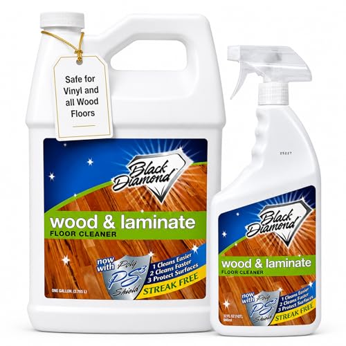Black Diamond Stoneworks Wood & Laminate Floor Cleaner No-Rinse Streak-Free Cleaner for Hardwood Laminate Engineered Wood & Luxury Vinyl Plank Floors (1 Quart & 1 Gallon)