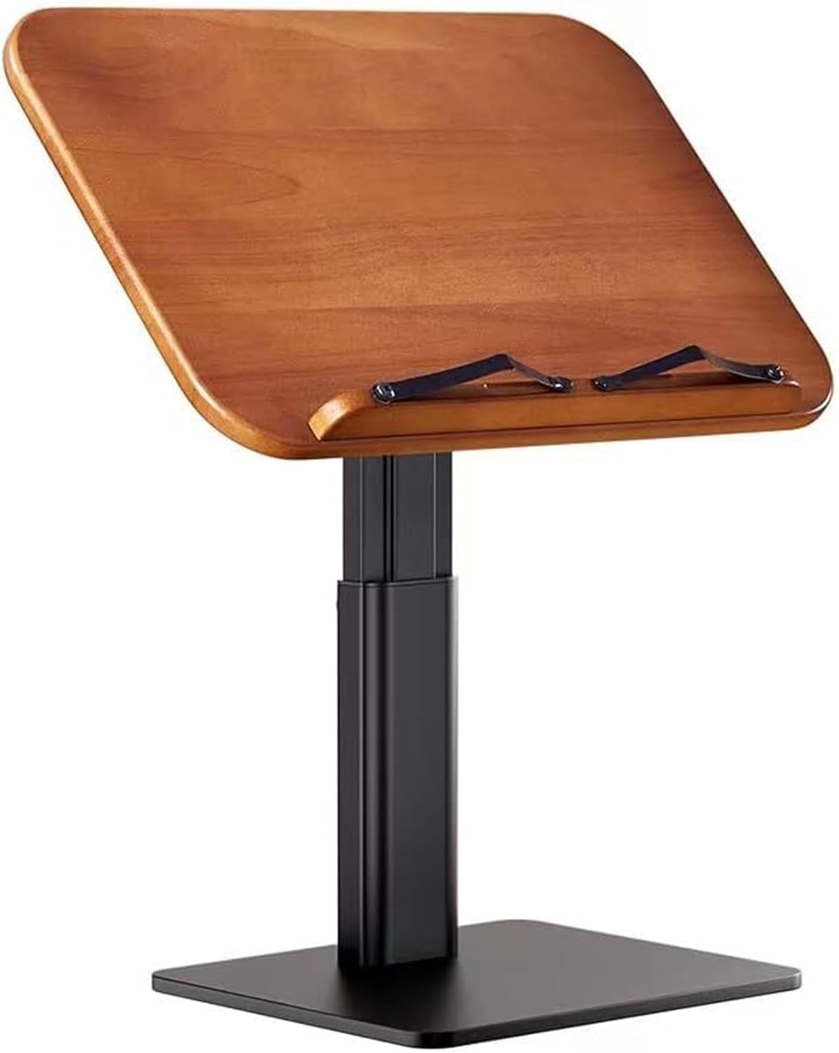 Book Stand Height Adjustable, Upright Wooden Cookbook Holder Stand, Hands Free Book Holder Stand,Desktop Adjustable Reading Height and Angle Book Rest with Page,Flexible Page Paper Clips