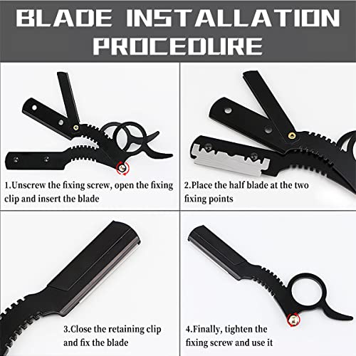 Straight Razors For Men, Barber Tools Salon Manual Shaver Beard Hair Trimmer Razors, Navajas Para Barbero, Comes With 10 Wrapped Razor Blades(Black) #TOP4