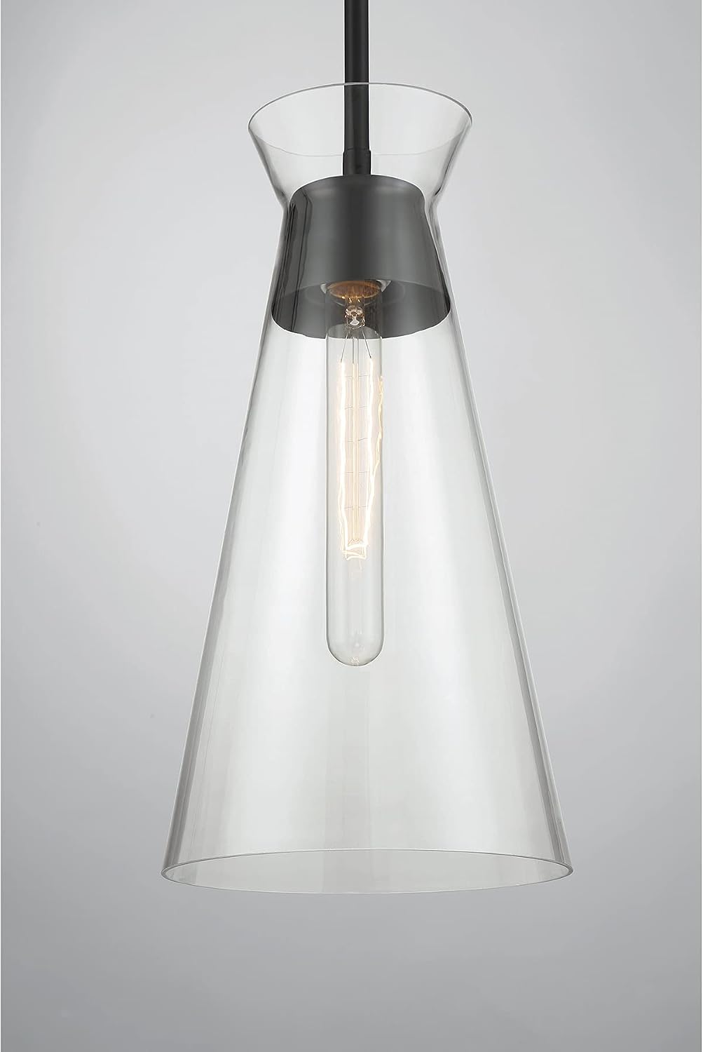 Savoy House 7-1831-1-89 Lakewood Mid-Century Modern Vintage Clear Glass Pendant, 1-Light 60 Watt, 22" H x 8" W, Matte Black