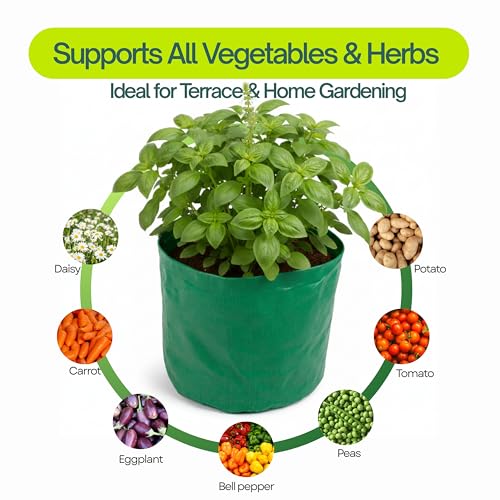 Image of BIO Blooms HDPE Grow Bags 24x24 Inch | Pack of 5 | Dual Color Green & Orange | Strong Stitching | Terrace Balcony Garden Use | Portable Lightweight Durable Outdoor Planters | 200 GSM