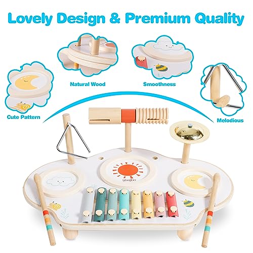 Image of Twefex Kids Drum Set - 9 in 1 Baby Drum Set for Toddlers - Montessori Musical Instruments Toy for Babies - Wooden Xylophone Musical Toys for Boys and Girls