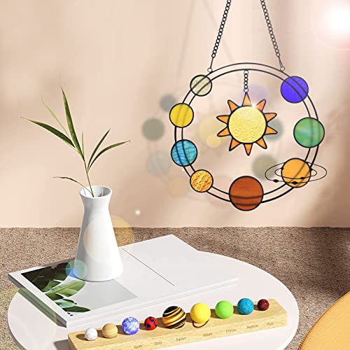 Levfla Solar System Suncatcher Stained Glass Window Hangings 9"X9.8" Galaxy Outer Space Planets Hanging Ornaments Panel Wall Door Room Home Decor Gifts Idea For Astronomy Lovers Teachers Kids Students #TOP5