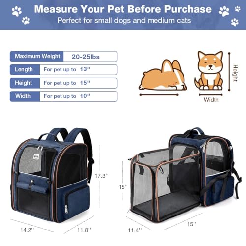 Image of Large Cat Backpack Carrier Expandable Pet Carrier Backpack for Small Medium Cats Fit Up to 18 Lbs, Foldable Puppy Backpack Carrier for Travel, Hiking (Blue, 14.2 inchL x 11.8 inchW x 17.3 inchH - XL)