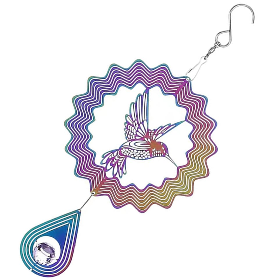 Milisten Stainless Steel Hummingbird Wind Spinner: 6-Inch 3D Kinetic Hanging Garden Ornament, Colourful Outdoor Wind Catcher Decor for Patio, Yard and Home