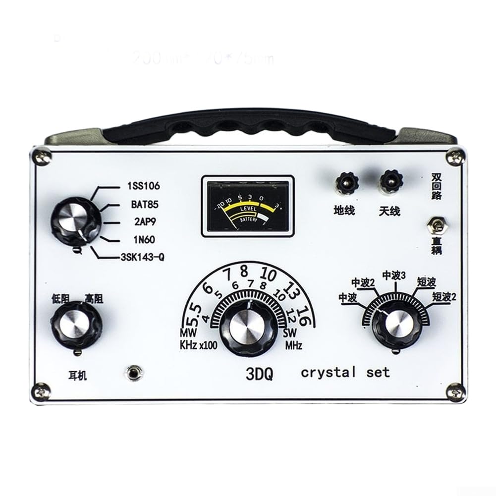 Verstellbares 5-Band für Kristall-Radio-Empfänger für mittlere Kurzwellen-Bänder | Mit 3DQ Diode, hohe / niedrige Impedanz Kopfhörer, Dual-Loop-Tuning, Strommesser, Direktkupplungsschaltung für Radio Hobby