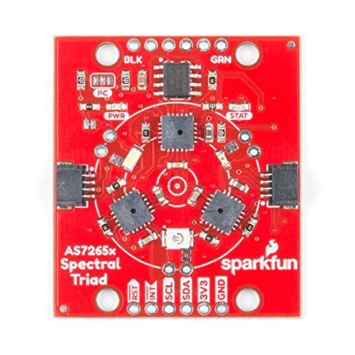 Image of SparkFun Triad Spectroscopy Sensor - AS7265x Optical Inspection Breakout Combines Visible UV IR LEDs w /Three Spectral sensors Vcc 3.3V Qwiic I2C Serial Breadboardable or No Soldering Required