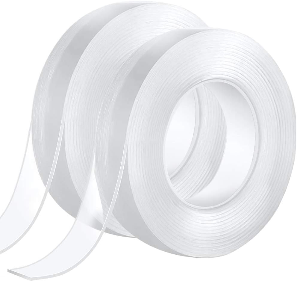 Double Sided Tape Heavy Duty, iToolsTech Removable Washable Nano Gel Grip Tape, Clear Sticky Adhesive Mounting Tape for Photo Frame Fix and Carpet Fix-2 Pack/19.7FT