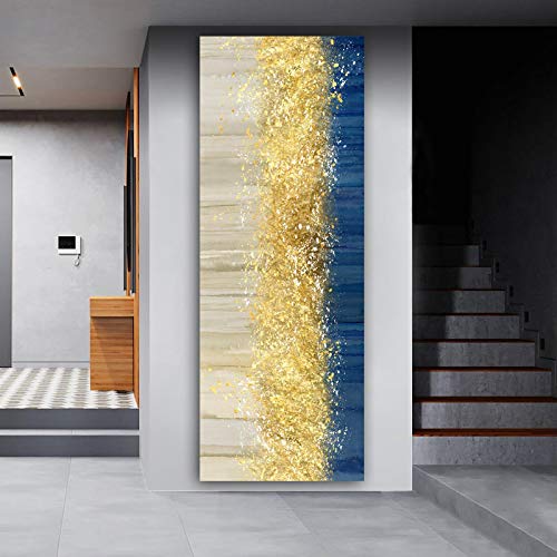 Paysage bleu et or : grande affiche abstraite sur toile pour illuminer les murs de votre salon