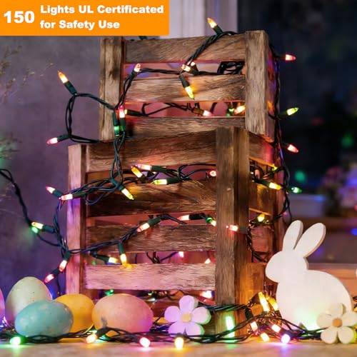 Image of BrizLabs Easter Lights String, 34.8ft 150 Count Pastel Lights Connectable, Easter String Lights Plugin, 120V UL Certified Incandescent Christmas Lights Green Wire for Easter Tree Indoor Outdoor Decor