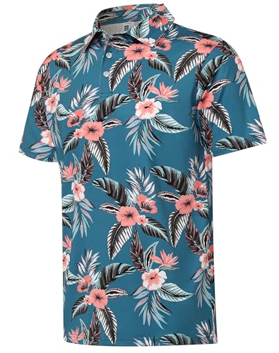 ELETOP Polo Shirts for Men Moisture Wicking Quick-Dry 4 Way Stretch Golf Shirts Casual Print Colorful Mens Polo Shirts Short Sleeve