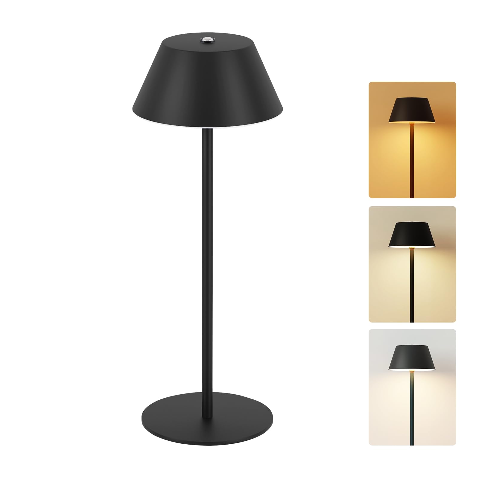 A person sleeping next to the LOFTEK Cordless Table Lamp, illustrating the dimming capability from 10% to 100%.