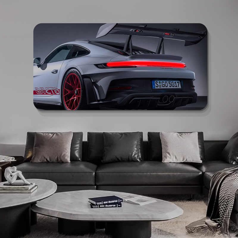 interoknack Decorazione da parete per auto sportiva retroilluminata a LED personalizzata - Stampa Porsche GT3 RS ad alta risoluzione con illuminazione d'accento a LED, pannello decorativo per sala