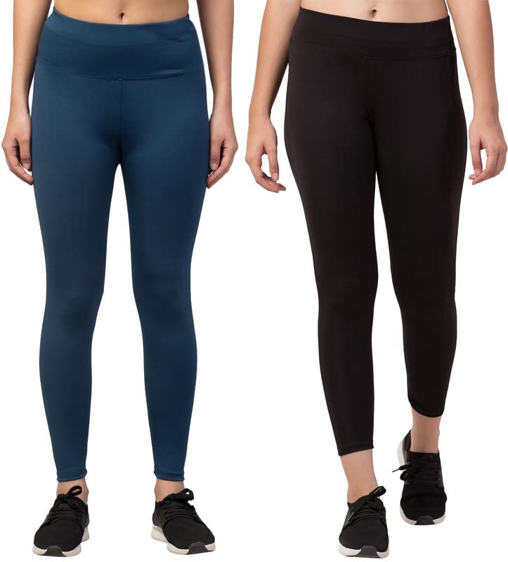 Image of BLUECON Gym wear Leggings Ankle Length Workout Pants | Stretchable Tights | Mid Waist Sports Fitness Yoga Track Pants for Girls & Women (Pack of 2)