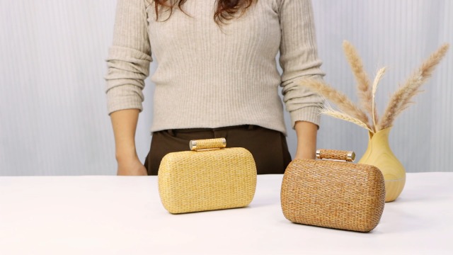 Borsetta Paglia Donna Elegante | Con Catena | Per Matrimoni E Feste | 18x11x4cm - Foto 7